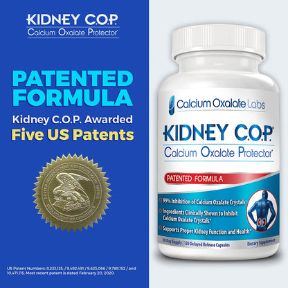 KIDNEY C.O.P. Calcium Oxalate Protector 120 Capsules, Patented Kidney Support for Calcium Oxalate Crystals, Stop Recurrence - Maple Wellness Supplements