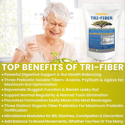 Kidney Restore Tri-Fiber Organic Soluble Fiber Powder, Unflavored High Fiber 3-in-1 - Maple Wellness Supplements