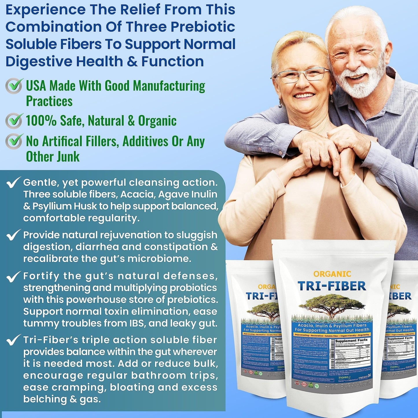 Kidney Restore Tri-Fiber Organic Soluble Fiber Powder, Unflavored High Fiber 3-in-1 - Maple Wellness Supplements