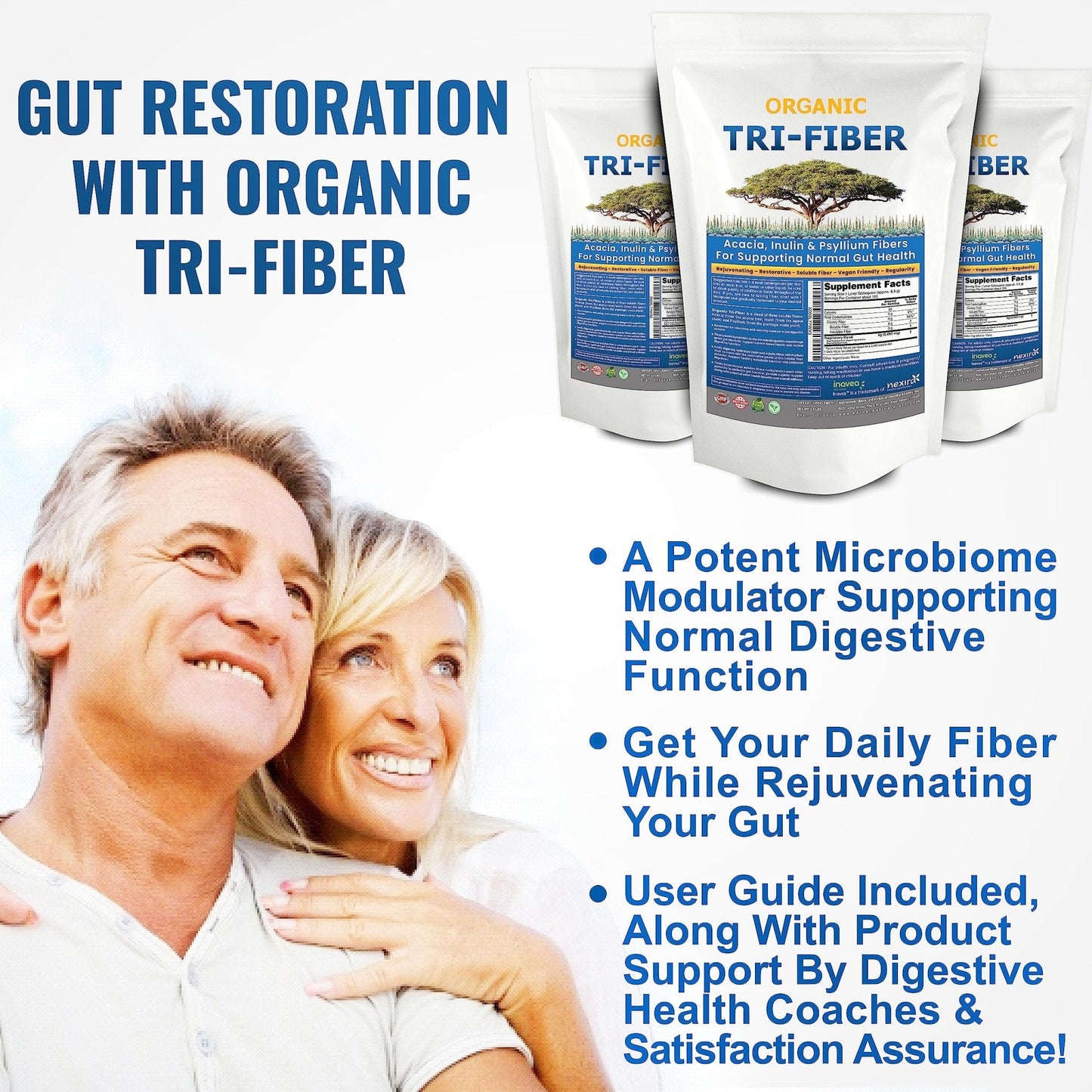 Kidney Restore Tri-Fiber Organic Soluble Fiber Powder, Unflavored High Fiber 3-in-1 - Maple Wellness Supplements
