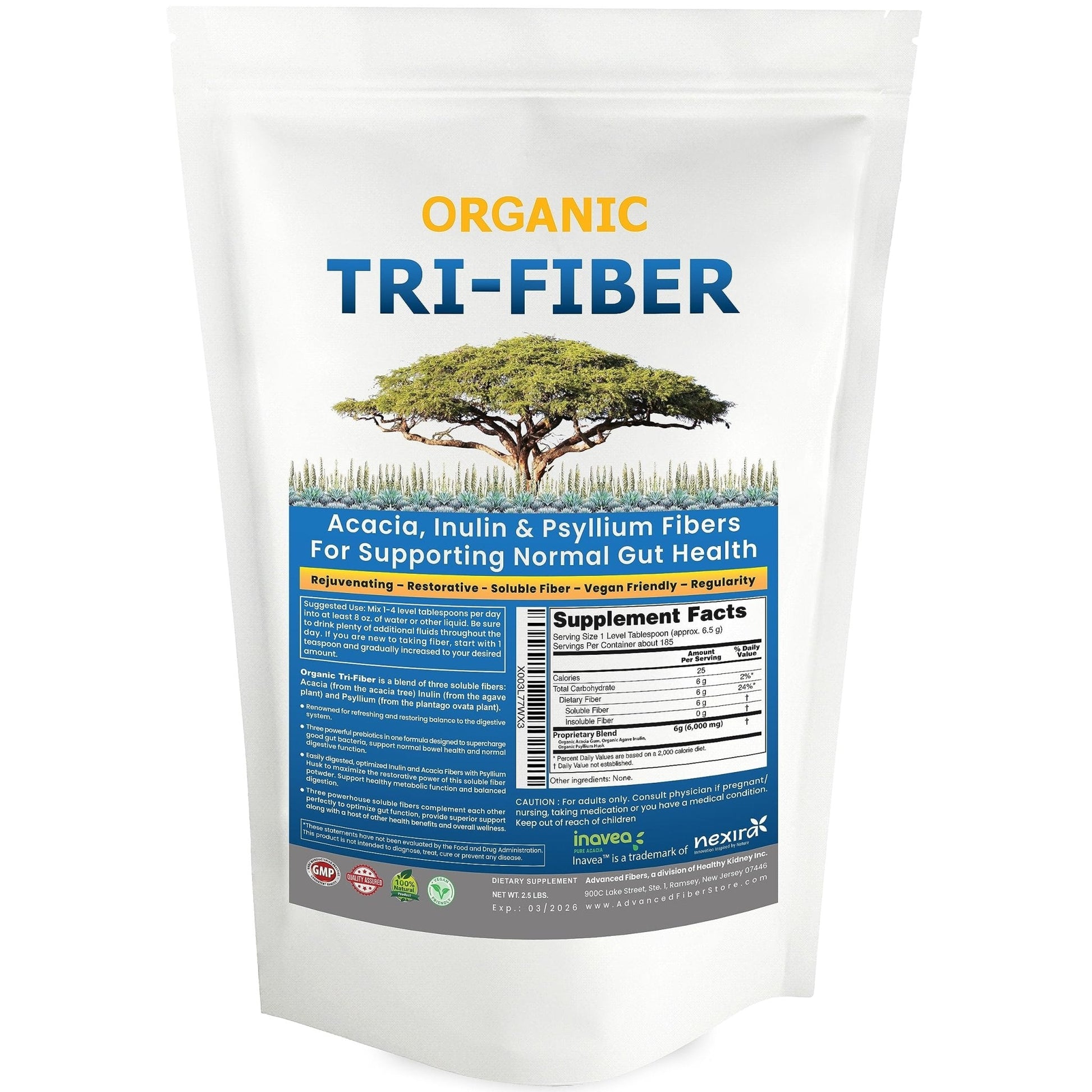 Kidney Restore Tri-Fiber Organic Soluble Fiber Powder, Unflavored High Fiber 3-in-1 - Maple Wellness Supplements