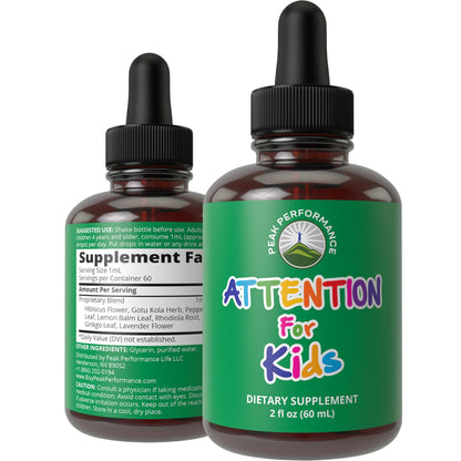 Kids Focus Drops. Attention Deficit Liquid Supplement for Concentration, Attention, Brain, Memory. No Bitter Taste. Natural Non-Habit Forming Sugar Free 7-in-1 Vegan Nootropic for Children, Teenagers - Maple Wellness Supplements