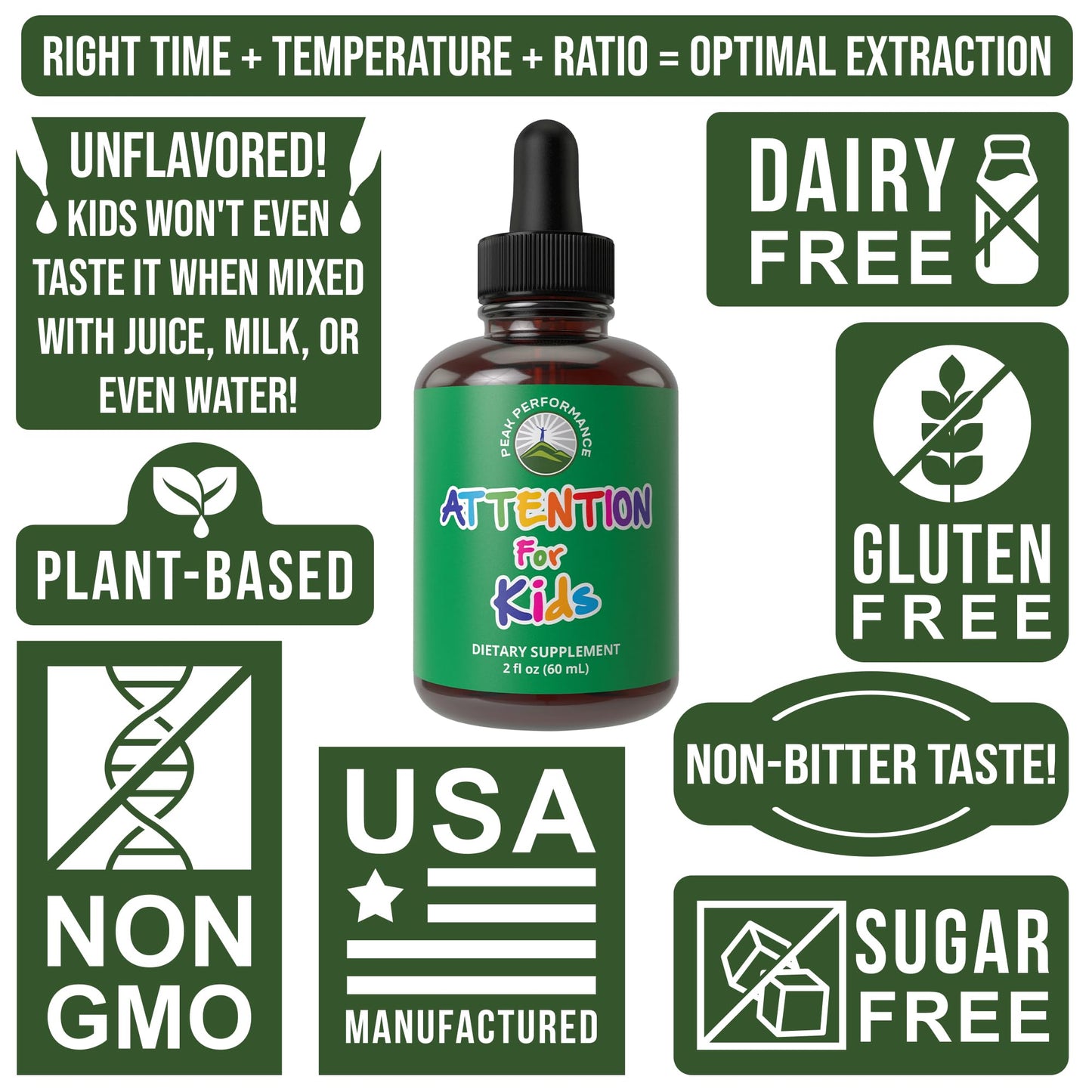 Kids Focus Drops. Attention Deficit Liquid Supplement for Concentration, Attention, Brain, Memory. No Bitter Taste. Natural Non-Habit Forming Sugar Free 7-in-1 Vegan Nootropic for Children, Teenagers - Maple Wellness Supplements
