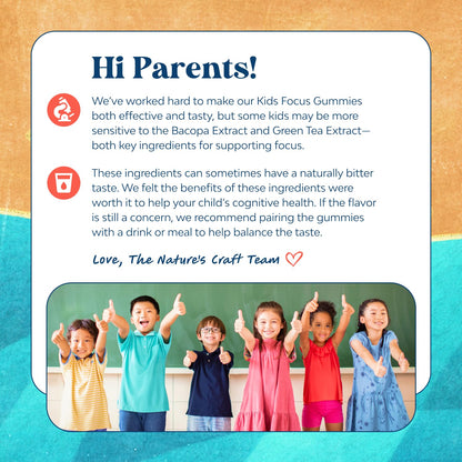 Kids Focus Gummies - Nootropics Brain Support Supplement for Kids with Green Tea Extract, B6 & B12 Vitamins for Memory and Brain Focus - Herbal Concentration Chews for Children - 90 Count - Maple Wellness Supplements