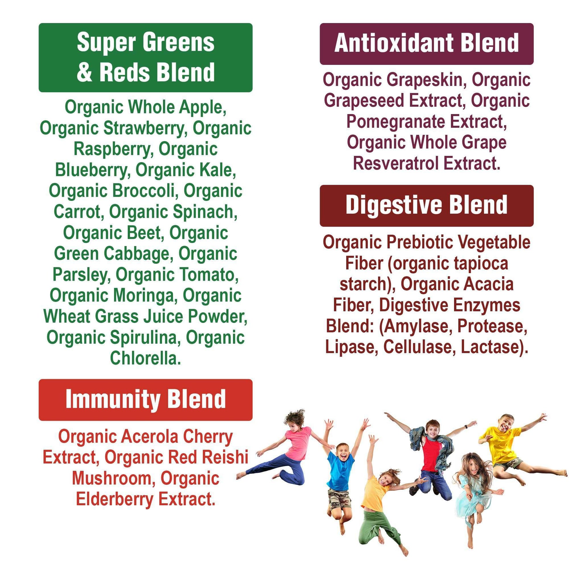 Kids Greens and Reds Superfood Powder. Best Tasting Organic Vegan Super Food Juice with 25+ Real Fruits and Vegetables. Gluten Free Real Food Vitamins. Green and Red Superfoods Supplement for Children - Maple Wellness Supplements