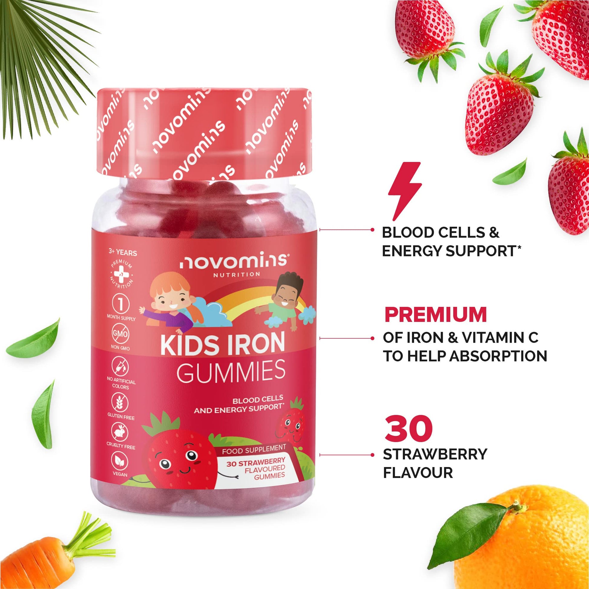 Kids Iron Gummies – Iron Supplement for Kids – Energy & Immune System – Vegan - Maple Wellness Supplements