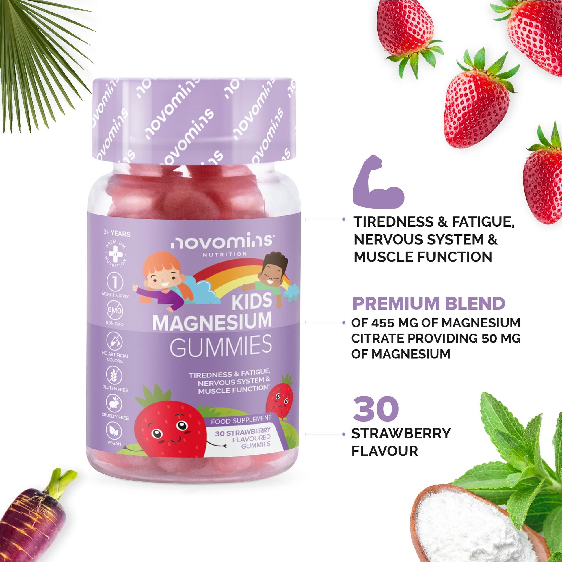 Kids Magnesium Gummies – Vegan - 1 Month Supply – Childrens Supplements – 30 Chewa - Maple Wellness Supplements