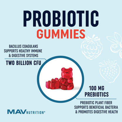 Kids Probiotic Gummies | 2 Billion Probiotics + 100mg Prebiotic Fiber for Immune & Digestion Support | Low Sugar Per Serving | For Children Ages 2+ | Gluten-Free, - Maple Wellness Supplements