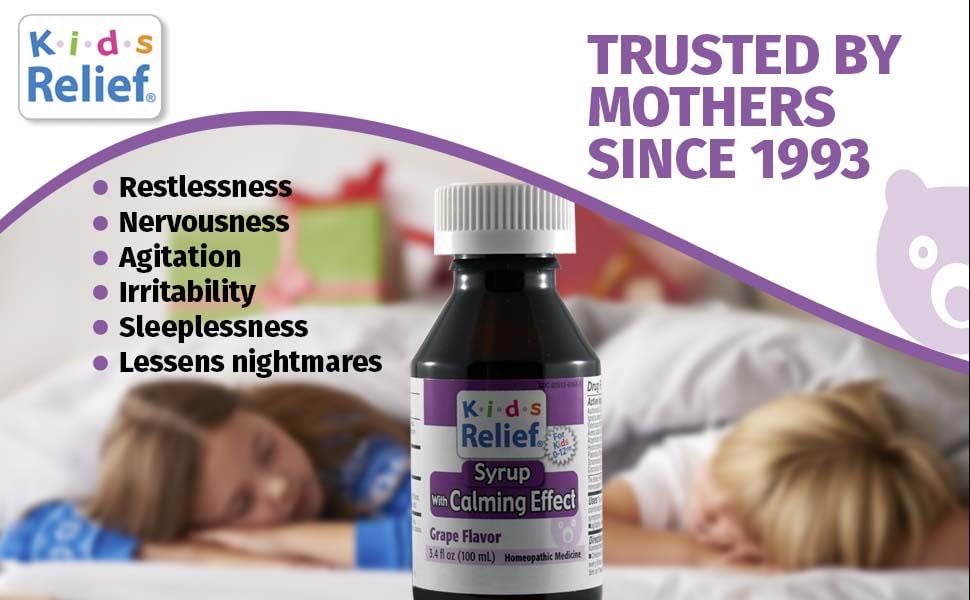 Kids Relief Syrup with Calming Effect, for Kids 0-12 Yrs, Grape Flavor, Gluten and Dye Free, No Added Sugar, 3.4 oz - Maple Wellness Supplements