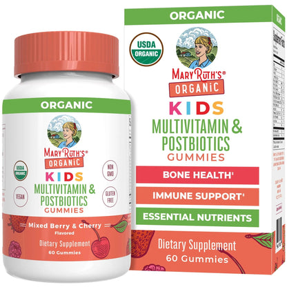 Kids Vitamins by MaryRuth's | USDA Organic | Multivitamin Gummies + Postbiotics for Ages 4+ | Multivitamin for Kids with Lactobacillus Rhamnosus | Children’s Vitamins | Vegan | Non-GMO | 60 Count - Maple Wellness Supplements