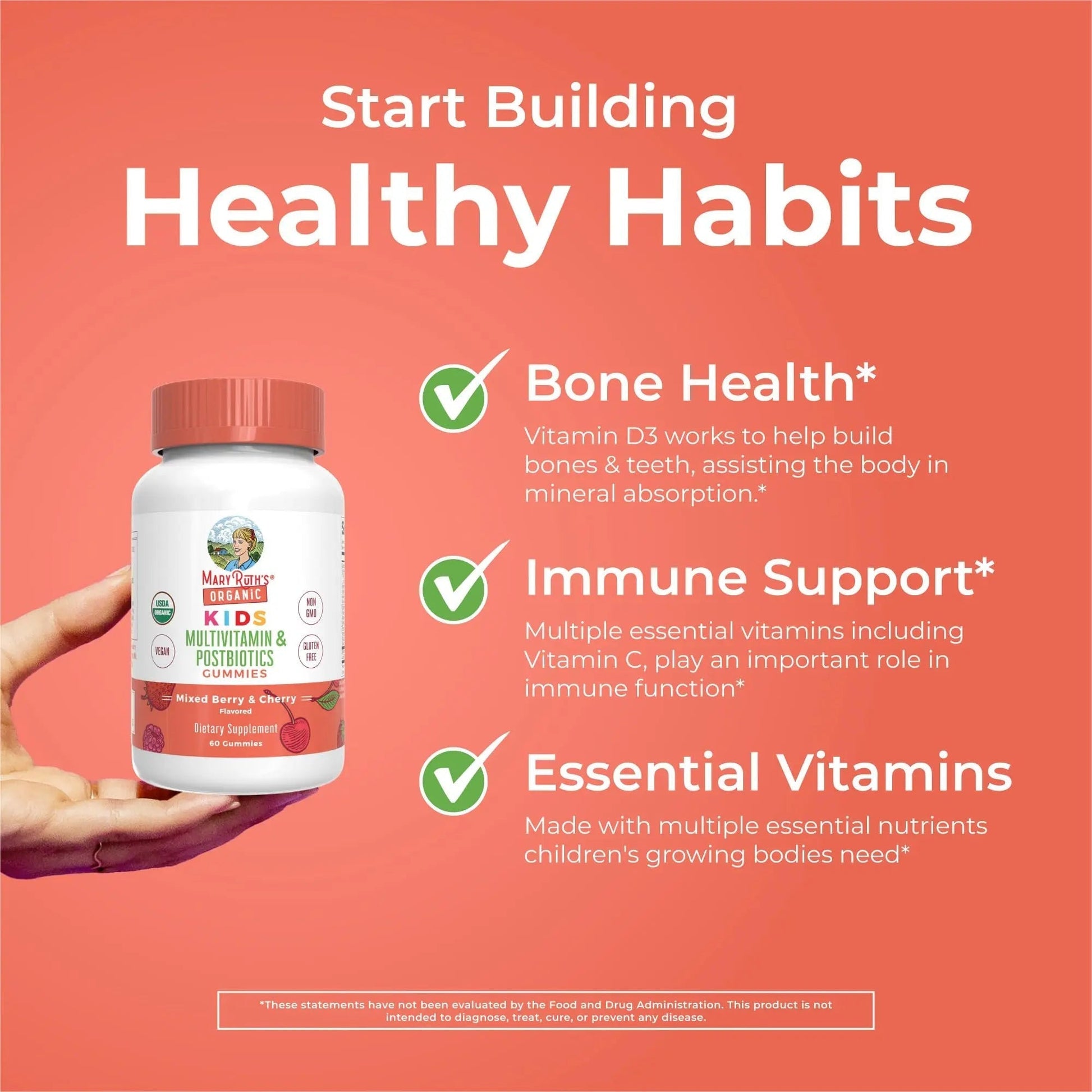 Kids Vitamins by MaryRuth's | USDA Organic | Multivitamin Gummies + Postbiotics for Ages 4+ | Multivitamin for Kids with Lactobacillus Rhamnosus | Children’s Vitamins | Vegan | Non-GMO | 60 Count - Maple Wellness Supplements