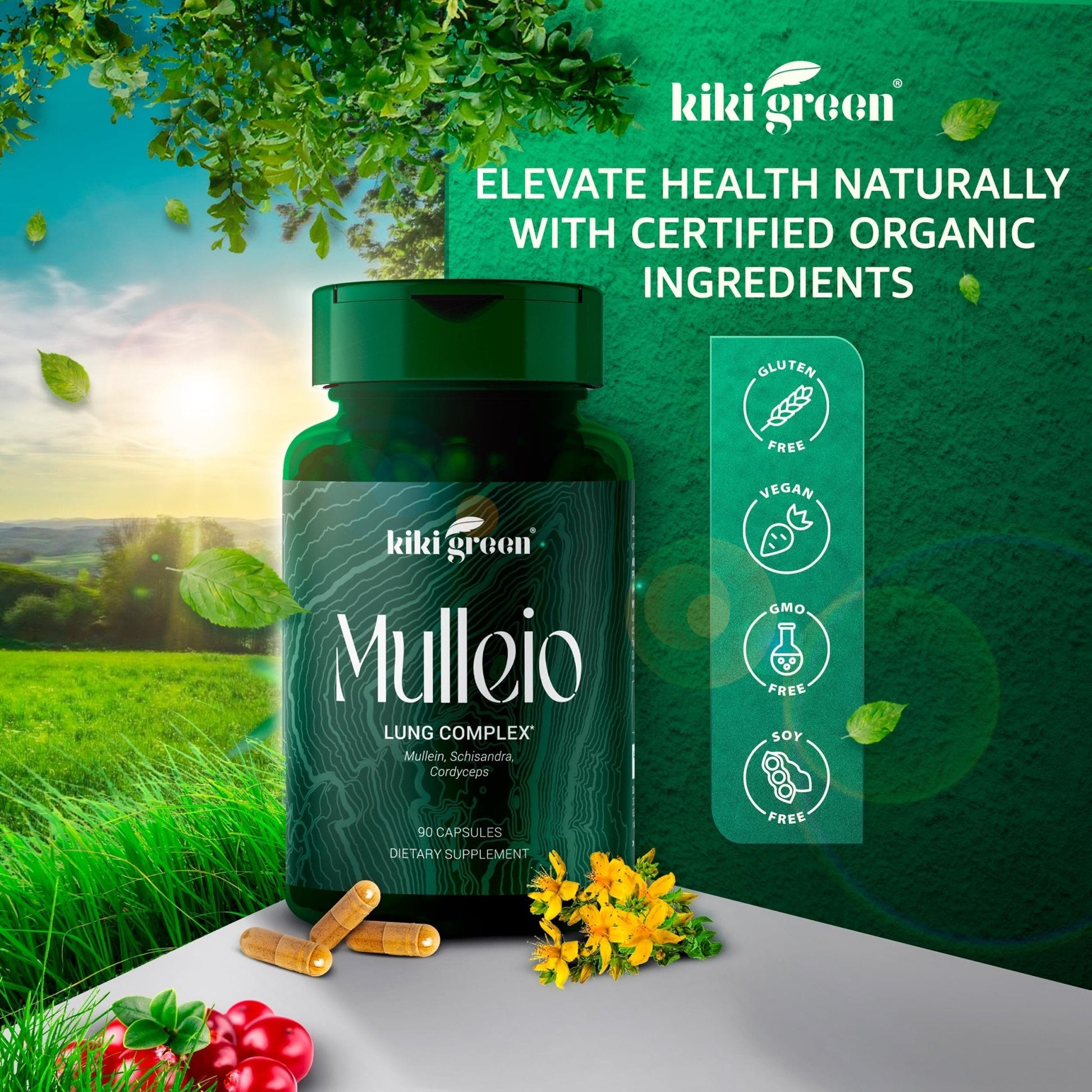 KIKI Green MULLEIO Lung Health Capsules: Herbal Supplement for Lung Cleanse, Better - Maple Wellness Supplements