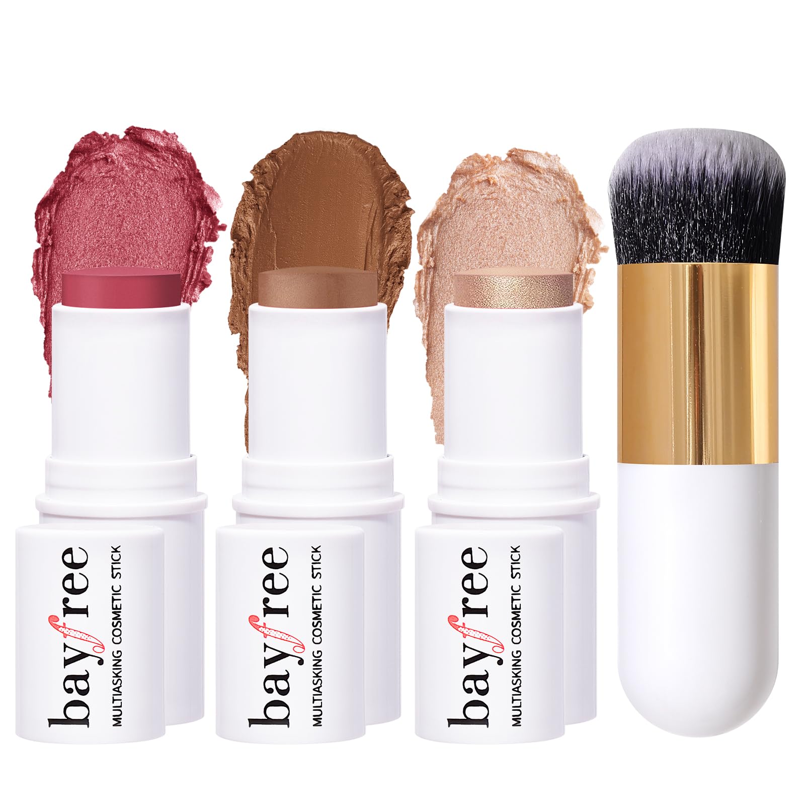 KIMUSE Face Sticks Trio, Cream Blush Stick & Highlighter Stick & Contour Stick for Sculpt the Cheeks, Long Lasting Cream Contour Stick Trio for Face Makeup, with Brush - Maple Wellness Supplements