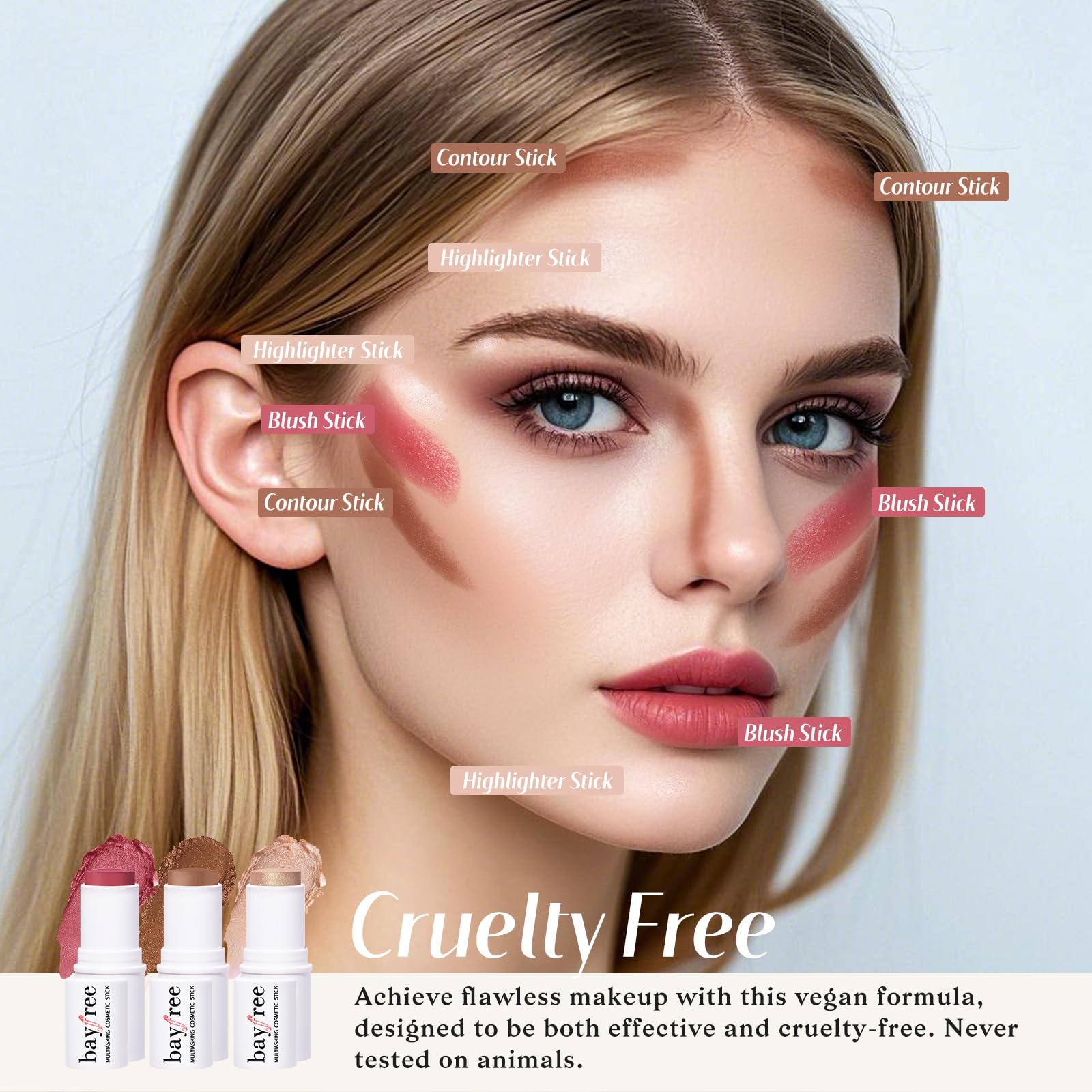 KIMUSE Face Sticks Trio, Cream Blush Stick & Highlighter Stick & Contour Stick for Sculpt the Cheeks, Long Lasting Cream Contour Stick Trio for Face Makeup, with Brush - Maple Wellness Supplements
