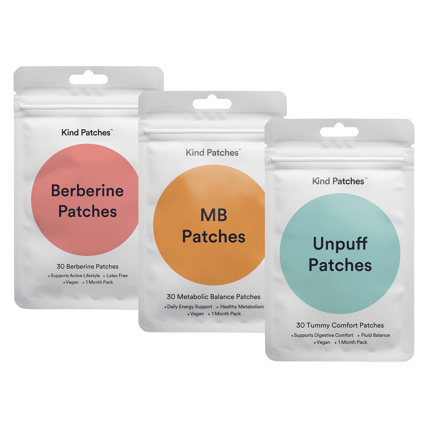 Kind Patches Trio - Unpuff, MB, and Berberine Patches - Vegan, Cruelty Free, Latex Free - 3 Pack, 90 Count - Maple Wellness Supplements