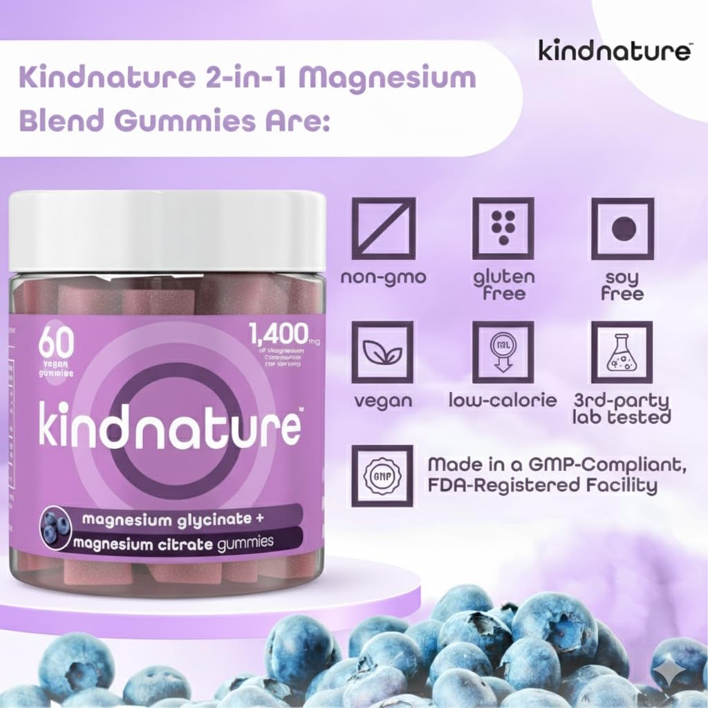 kindnature Magnesium Glycinate & Citrate Gummies – Calm Magnesium Complex for Sleep, Stress, Cramps & Digestion – Chewable Vegan Magnesium - Maple Wellness Supplements