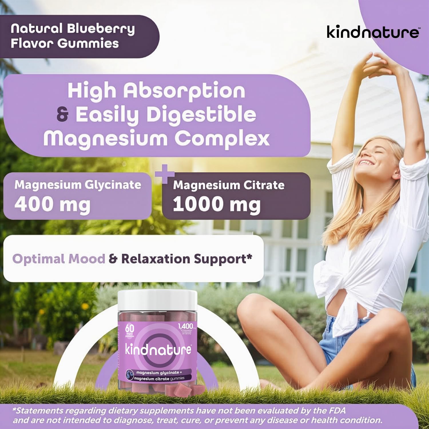 kindnature Magnesium Glycinate & Citrate Gummies – Calm Magnesium Complex for Sleep, Stress, Cramps & Digestion – Chewable Vegan Magnesium - Maple Wellness Supplements