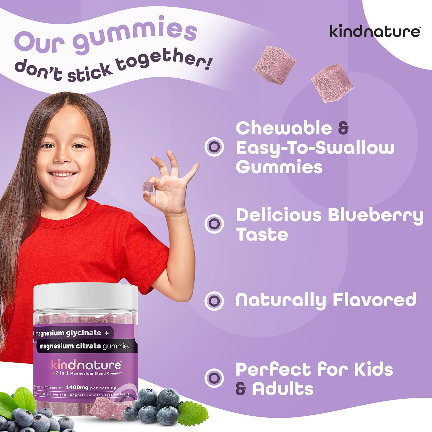 kindnature Magnesium Glycinate & Citrate Gummies – Calm Magnesium Complex for Sleep, Stress, Cramps & Digestion – Chewable Vegan Magnesium - Maple Wellness Supplements