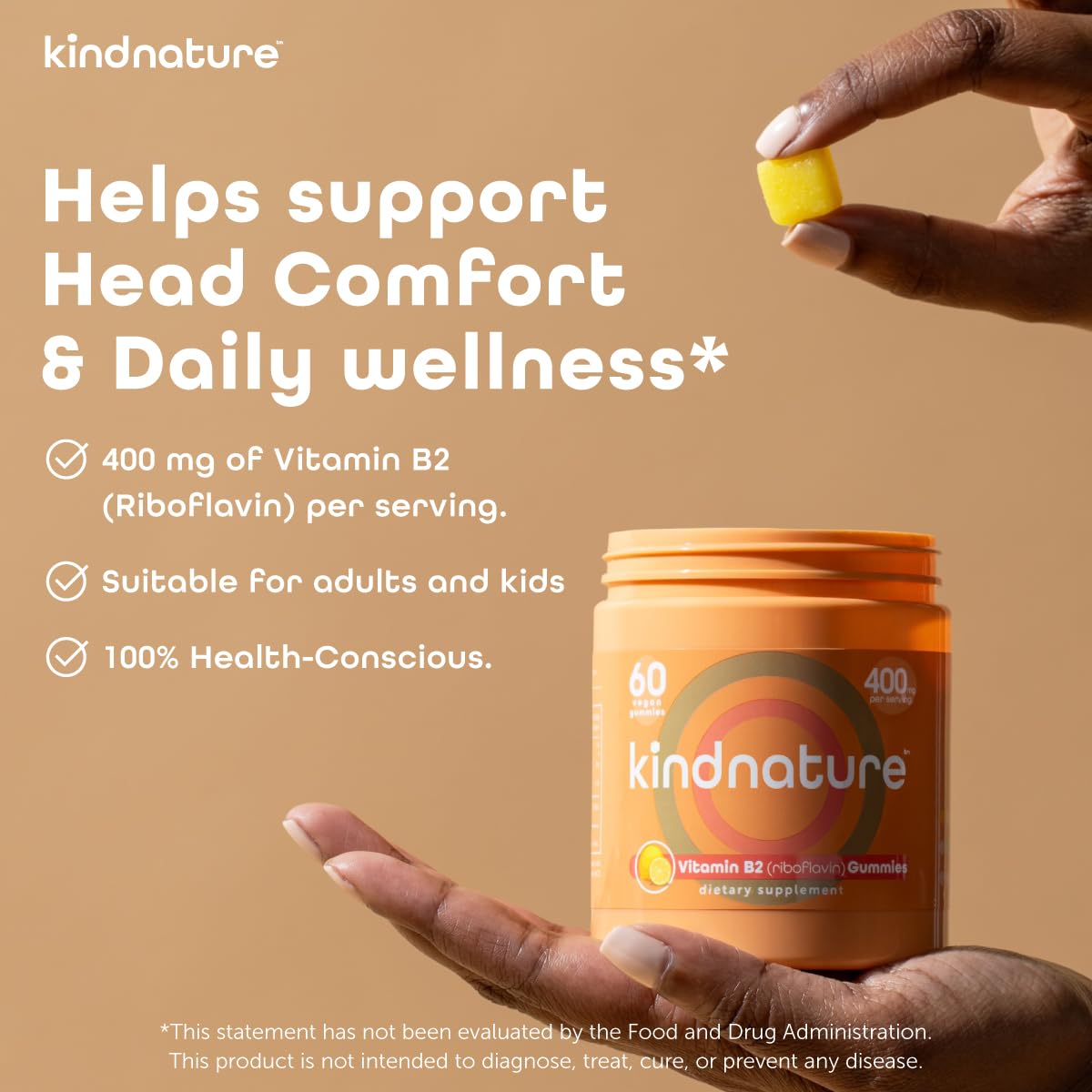 kindnature Vitamin B2 Gummies - Riboflavin 400mg Supplement for Kids & Adults - Non-GMO, Soy & Gluten-Free, Vegan Chewable Gummies (30 Day Supply) (2) - Maple Wellness Supplements