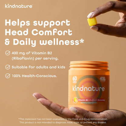 kindnature Vitamin B2 Gummies - Riboflavin 400mg Supplement for Kids & Adults - Non-GMO, Soy & Gluten-Free, Vegan Chewable Gummies (30 Day Supply) (2) - Maple Wellness Supplements