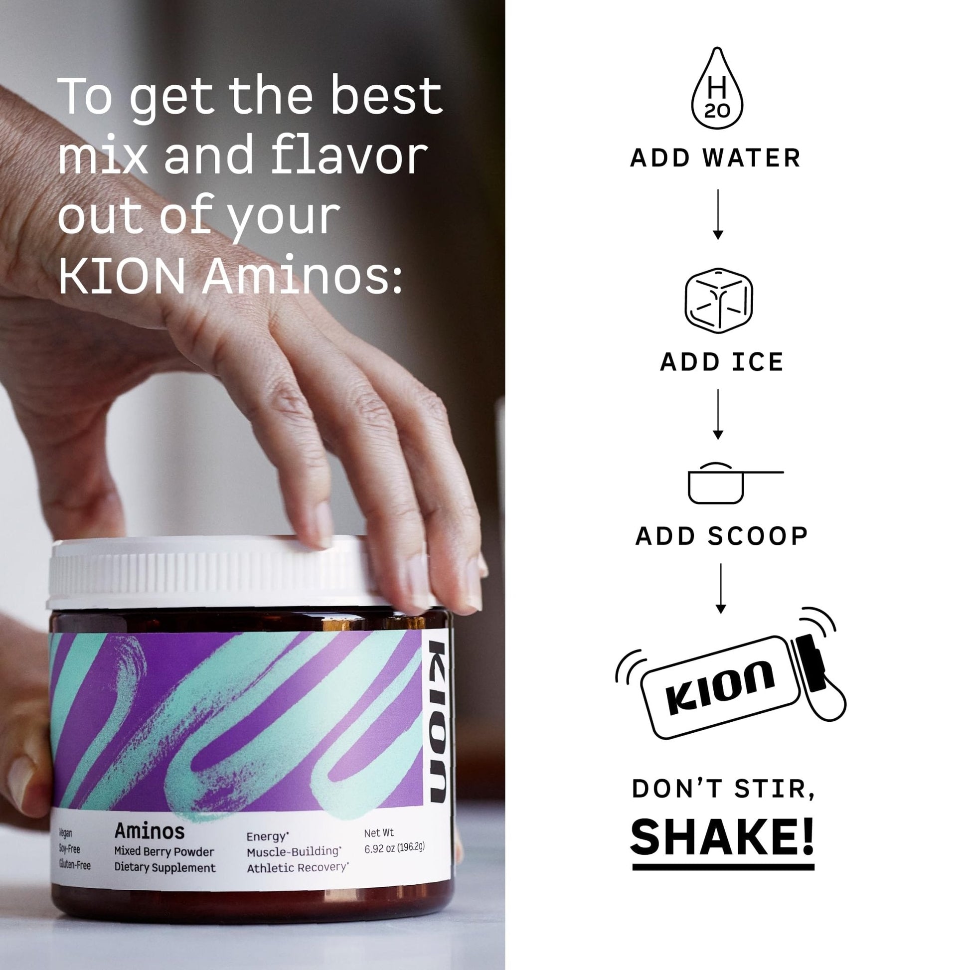 Kion Aminos - Essential Amino Acids Supplement, Essential Amino Acids Powder for Muscle Recovery, BCAA EAA No Caffeine, Amino Acid Powder, Essential Amino Energy - 30 Servings, Mixed Berry - Maple Wellness Supplements