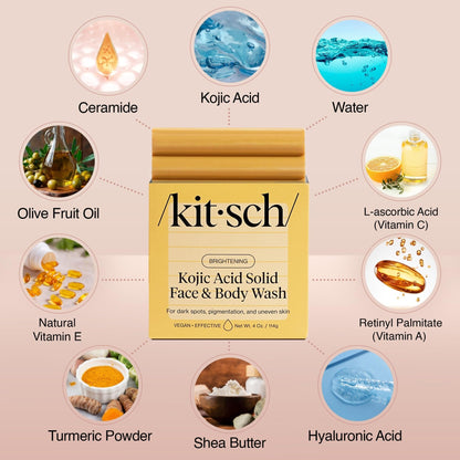 Kitsch Kojic Acid Soap – Turmeric Soap Bar with Hyaluronic Acid & Shea Butter – Brightening & Hydrating Body Wash & Face Wash for Dark Spots - Maple Wellness Supplements