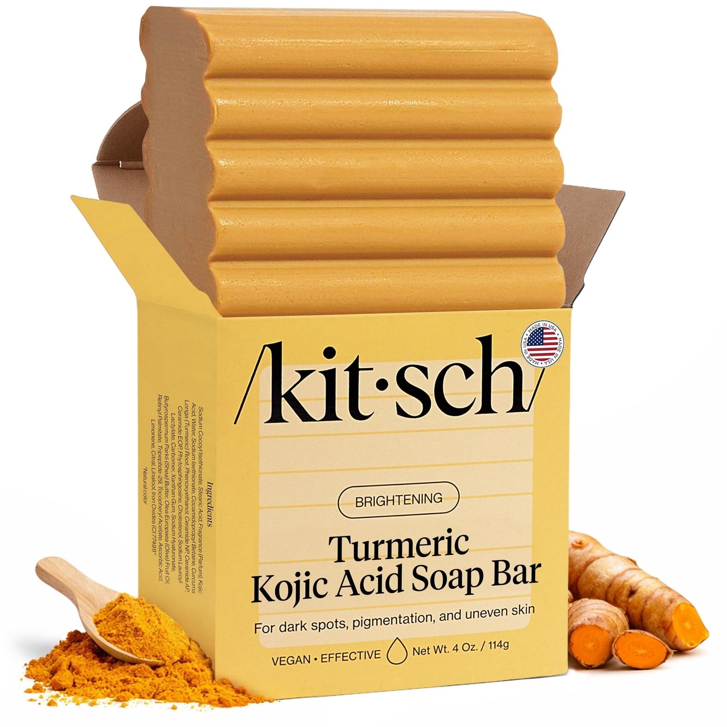 Kitsch Kojic Acid Soap – Turmeric Soap Bar with Hyaluronic Acid & Shea Butter – Brightening & Hydrating Body Wash & Face Wash for Dark Spots - Maple Wellness Supplements