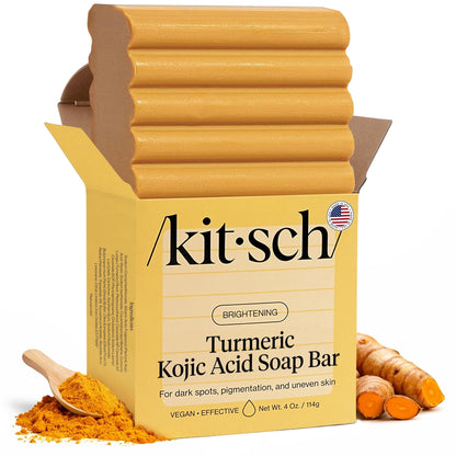 Kitsch Kojic Acid Soap – Turmeric Soap Bar with Hyaluronic Acid & Shea Butter – Brightening & Hydrating Body Wash & Face Wash for Dark Spots - Maple Wellness Supplements