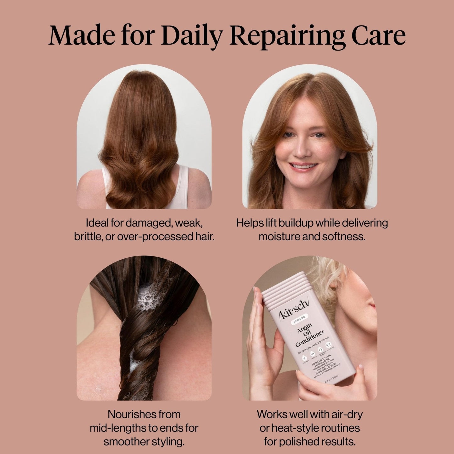 Kitsch Repairing Argan Oil Liquid Conditioner for Women & Men – Argan Oil for Hair, For Shine, Smoothness & Damage Recovery, Hair Repair – Clean, Color-Safe Hair Care - 12.3 oz - Maple Wellness Supplements