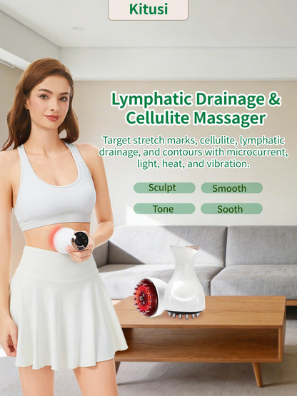 Kitusi Lymphatic Drainage Massager & Anti Cellulite Massage Tool, for Legs, Arms & Belly, Body,Helps Reduce Stretch Marks & Cellulite,with Microcurrent, Light Heat & Vibration (White) - Maple Wellness Supplements