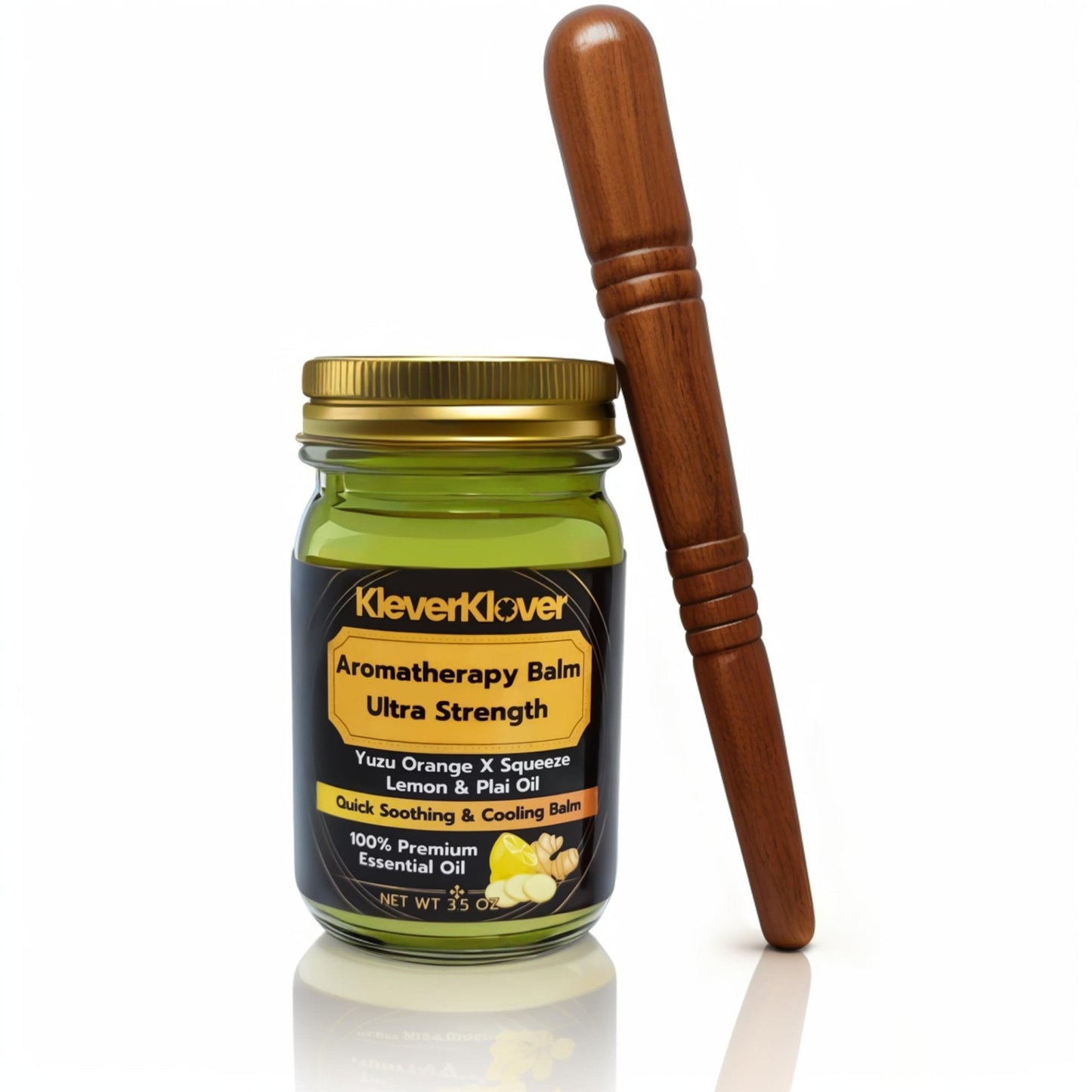 KleverKlover Back and Neck Aromatherapy Balm Ultra Strength for Healing Sore Muscle & Joint After Workout or Yoga - Plai Oil - Preservative Free- Citrus Scent + Free Massage Reflexology Wooden Stick - Maple Wellness Supplements