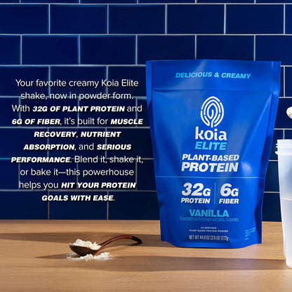 Koia Plant Based Protein Elite Powder, Vanilla, 32g Protein, 4g Sugar, 6g Prebiotic Fiber, Pre & Post Workout, 21 Vitamins & Minerals, Dairy-Free, Gluten-Free, Non-GMO, 24 Servings, 44.8 Oz - Maple Wellness Supplements