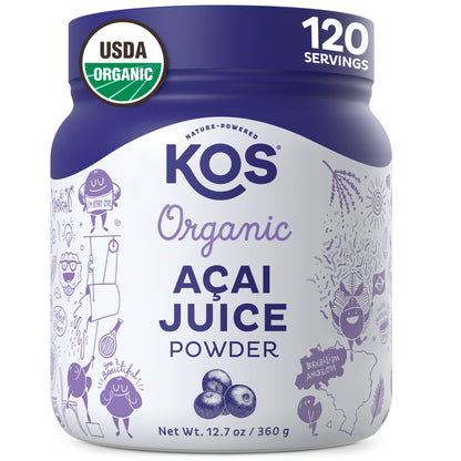 KOS Organic Acai Juice Powder - USDA Certified Organic, Plant Based Superfood Antioxidants, Superberry from Brazil, Great for Smoothies and Bowls, 0g Sugar, Vegan, Gluten-Free, Non-GMO - 120 Servings - Maple Wellness Supplements