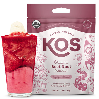 KOS Organic Beet Root Powder, USDA Certified - Superfood Plant Based Beetroot Ingredient for Stamina Increasing, Circulation - Non-GMO, Soy & Gluten-Free, 50 Servings Bag - Maple Wellness Supplements
