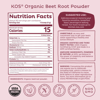 KOS Organic Beet Root Powder, USDA Organic - Natural Nitric Oxide Booster, Superfood Plant Based Beetroot Antioxidant, Supports Active Lifestyle & Healthy Circulation, - Maple Wellness Supplements