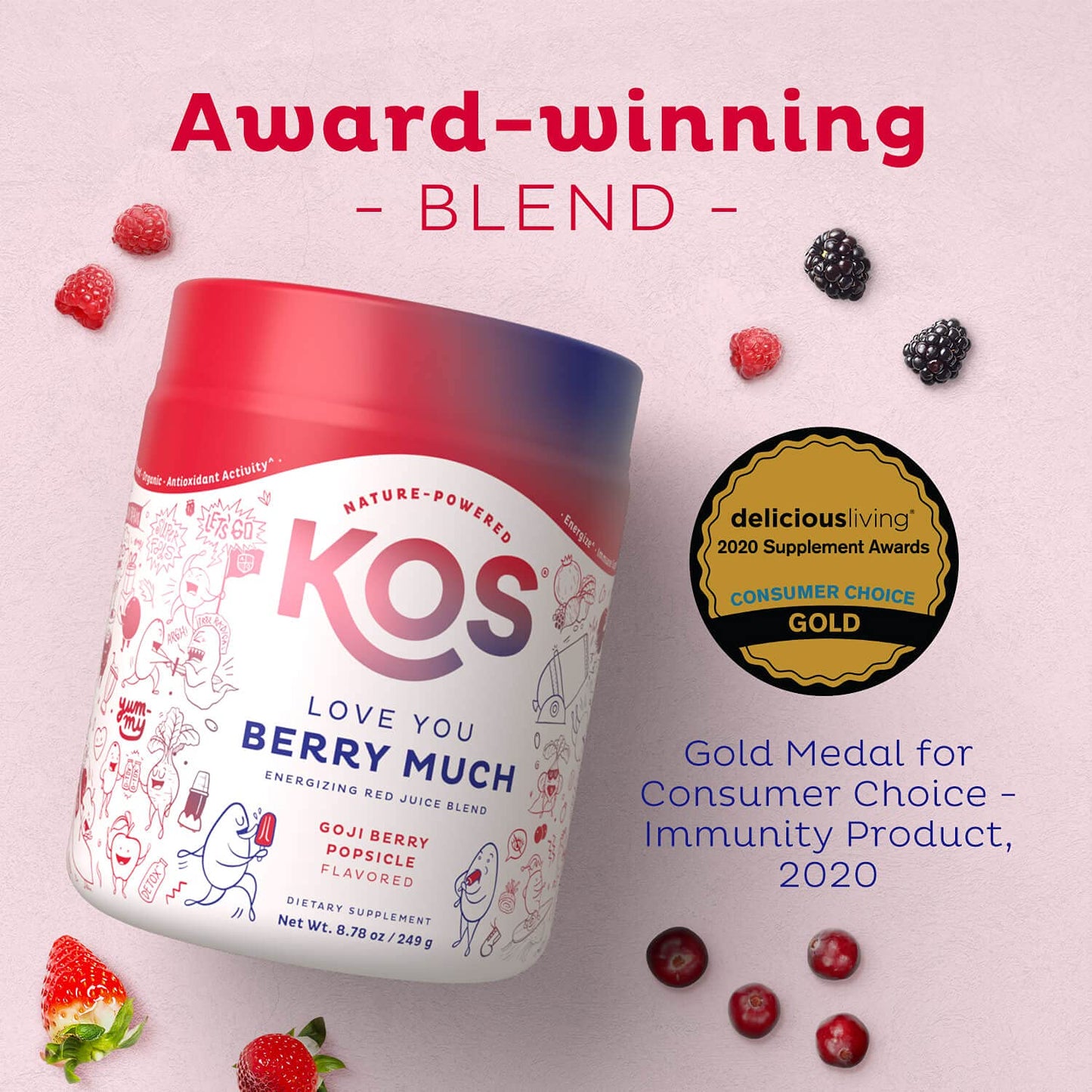 KOS Reds Superfood Powder for Antioxidants - USDA Certified Organic Beet Root, Goji Berries, Acai, Pomegranate, Coconut Water & Digestion Enzymes- Goji Berry Popsicle Flavor - Maple Wellness Supplements