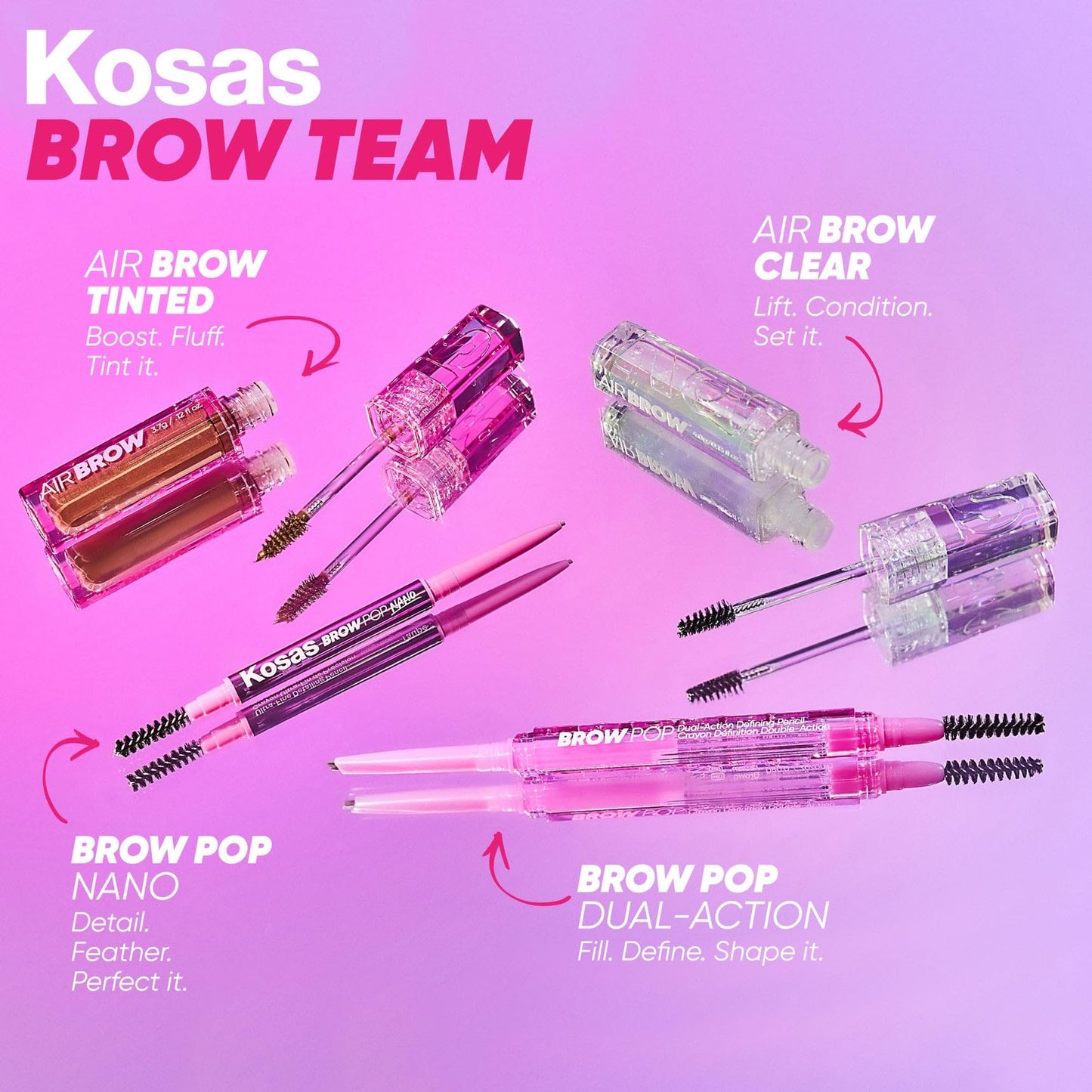 Kosas Air Brow Tinted Eyebrow Gel – Volumizing Brow Gel with Flexible Long-Lasting Hold, Medium Brown - Maple Wellness Supplements