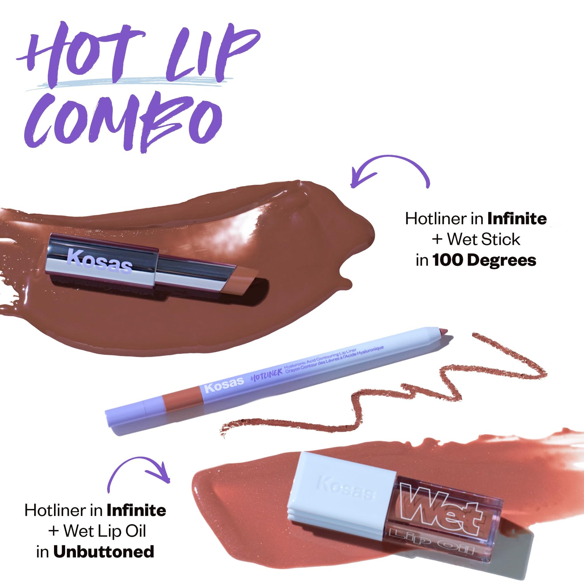 Kosas Hotliner Retractable Lip Liner Pencil with Built-In Brush & Sharpener - Easy Contouring, Hydrating, Long-Lasting- Pigmented Creamy Texture for Plumping Lips - Hyaluronic Acid & Konjac - Infinite - Maple Wellness Supplements