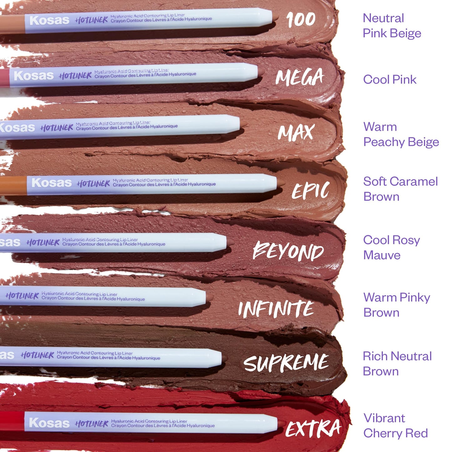 Kosas Hotliner Retractable Lip Liner Pencil with Built-In Brush & Sharpener - Easy Contouring, Hydrating, Long-Lasting- Pigmented Creamy Texture for Plumping Lips - Hyaluronic Acid & Konjac - Infinite - Maple Wellness Supplements