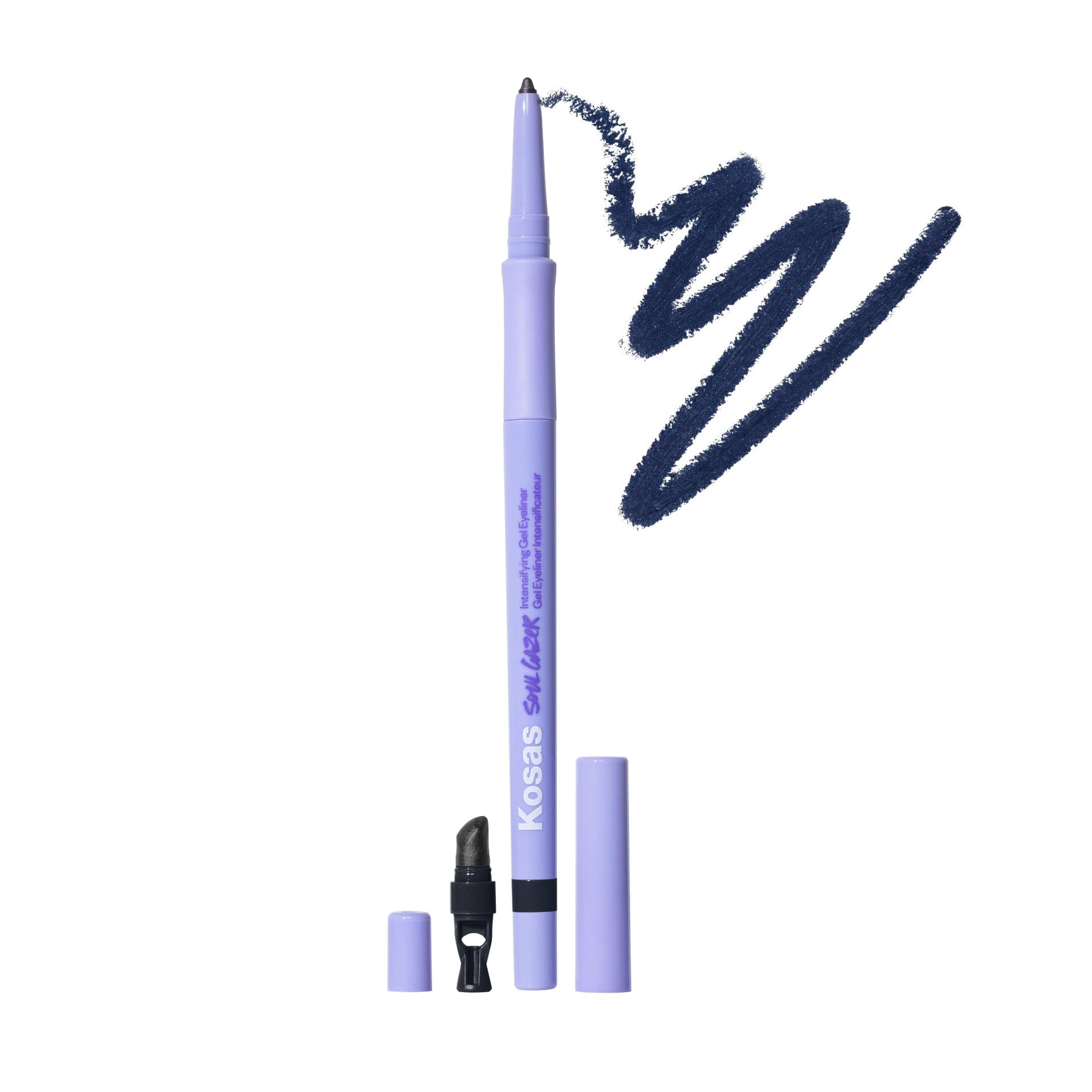 Kosas Soulgazer Gel Eyeliner (Enigma) - Waterproof, Smudge-Proof Pen with Hyaluronic Acid - Retractable Eyeliner Pencil with Sharpener & Smudger, Long-Lasting - Blackened Blue Satin - Maple Wellness Supplements