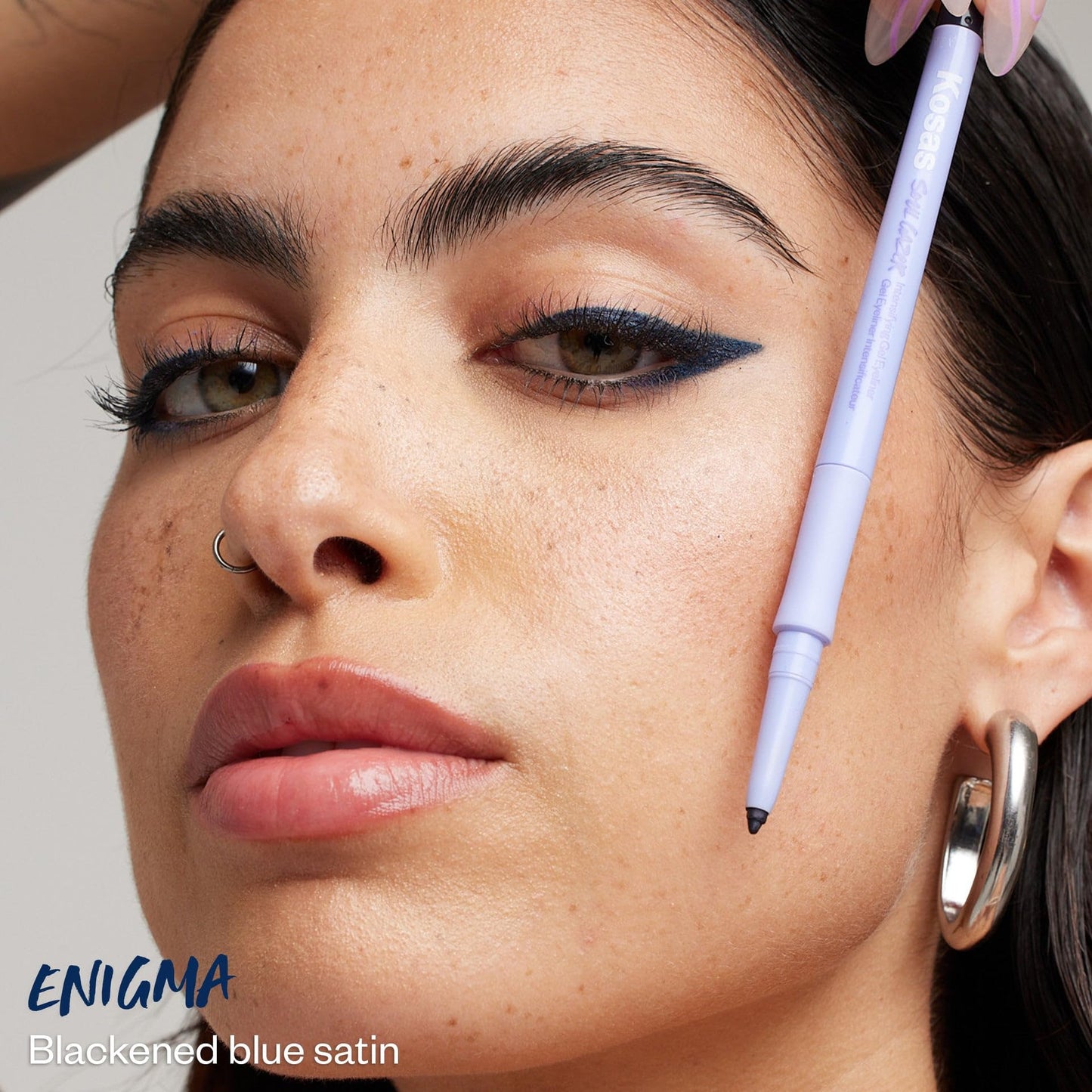 Kosas Soulgazer Gel Eyeliner (Enigma) - Waterproof, Smudge-Proof Pen with Hyaluronic Acid - Retractable Eyeliner Pencil with Sharpener & Smudger, Long-Lasting - Blackened Blue Satin - Maple Wellness Supplements