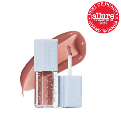 Kosas Wet Lip Oil Gloss - Hydrating Lip Plumping Treatment with Hyaluronic Acid & Peptides, Non-Sticky Finish (Unbuttoned) - Maple Wellness Supplements