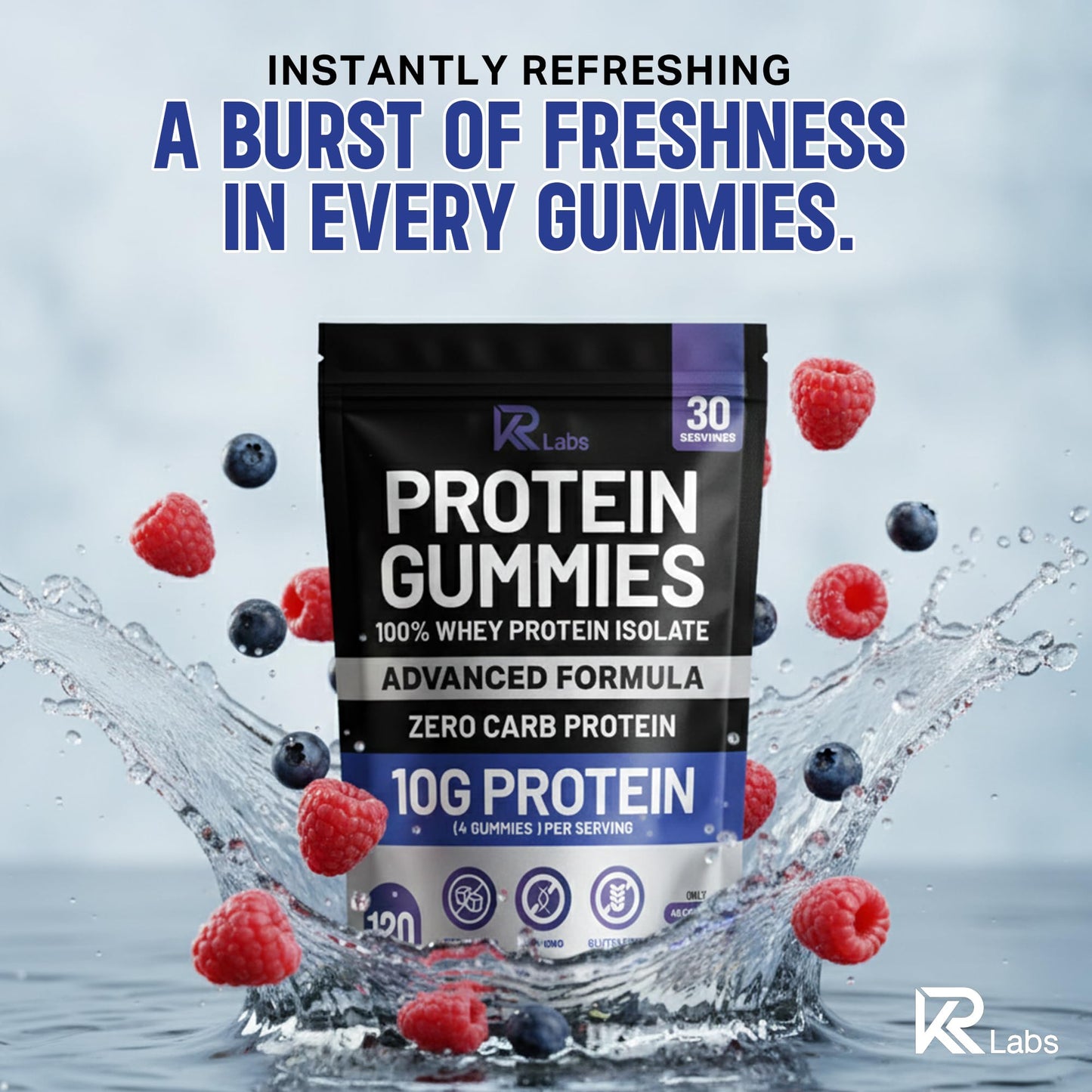 KR Labs Zero Carb 100% Pure Whey Isolate Protein Gummies | 300g Total Protein per Bag | 10g per Serving Plant Based with Vitamins for Men & Women - Maple Wellness Supplements