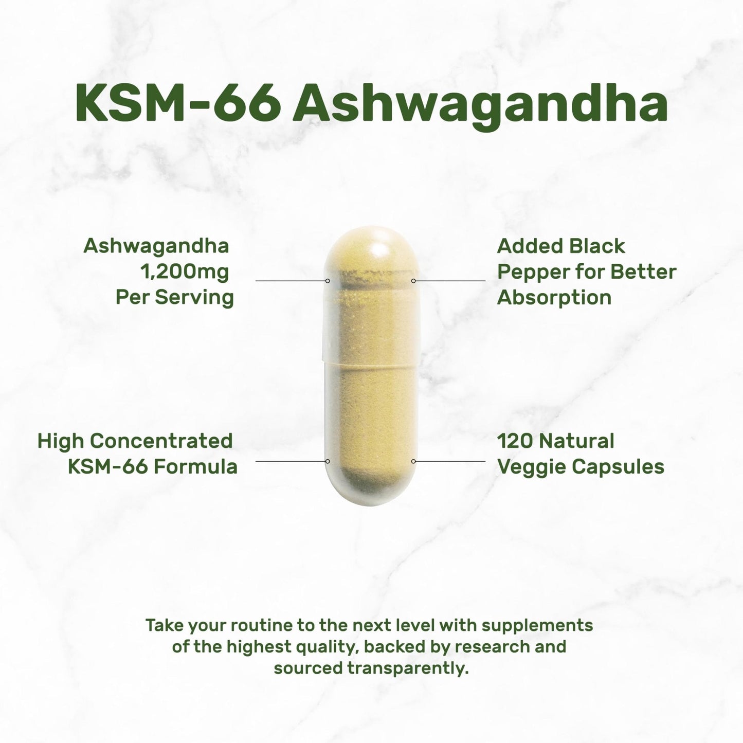 KSM 66 Ashwagandha 1,200mg with Black Pepper, 120 Veggie Capsules – Extra Strength Root Extract – High Absorption – Adaptogenic Supplements for Relaxation, Energy, & Brain Health – Non-GMO - Maple Wellness Supplements