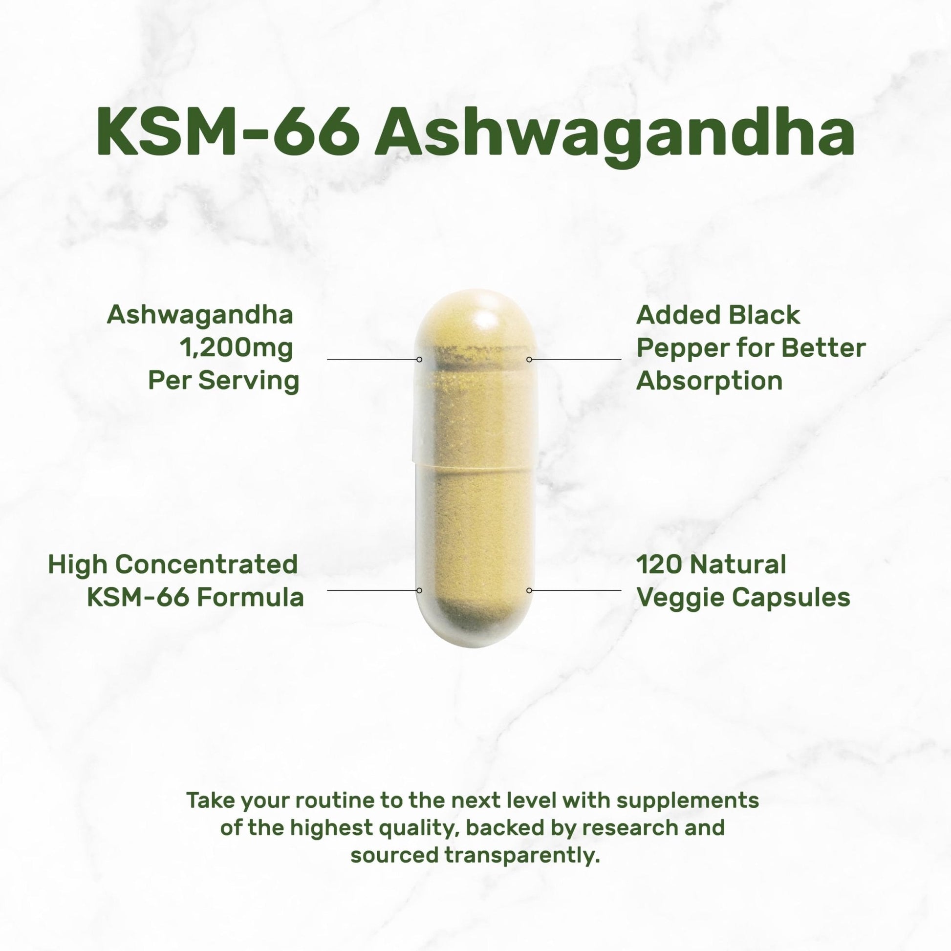 KSM 66 Ashwagandha 1,200mg with Black Pepper, 120 Veggie Capsules – Extra Strength Root Extract – High Absorption – Adaptogenic Supplements for Relaxation, Energy, & Brain Health – Non-GMO - Maple Wellness Supplements