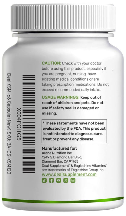 KSM 66 Ashwagandha 1,200mg with Black Pepper, 120 Veggie Capsules – Extra Strength Root Extract – High Absorption – Adaptogenic Supplements for Relaxation, Energy, & Brain Health – Non-GMO - Maple Wellness Supplements