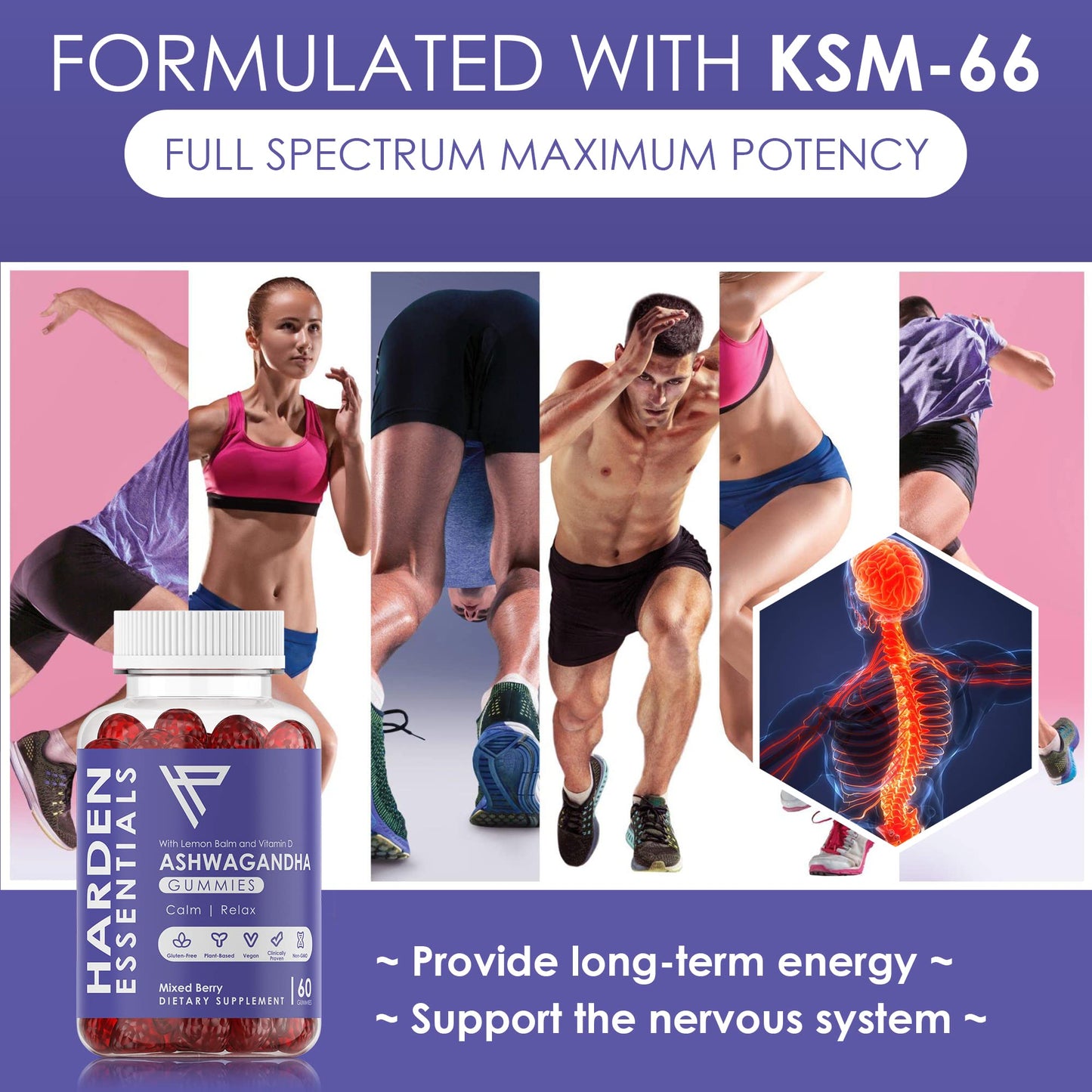 KSM-66 Ashwagandha Gummies 750mg Per Gummy – 1,500mg Per Serving – Stress & Cortisol Support – with Lemon Balm & Vitamin D – 60 Count (30 Day Supply) – Vegan – Harden Essentials - Maple Wellness Supplements