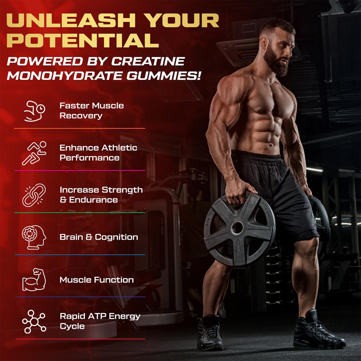 KUKALY Creatine Monohydrate Gummies for Men & Women, 9000MG Creatine Gummies Sugar Free - Mixed Flavored with L-Taurine, BCAA 2:1, B12 B6 for Boost Strength - Maple Wellness Supplements