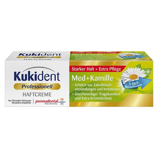 Kukident Adhesive Cream For Dentures + Chamomile, Extra Strong Hold, 40 g - Maple Wellness Supplements