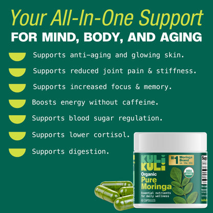KULI KULI Organic Pure Moringa Capsules, 60 CT - Maple Wellness Supplements